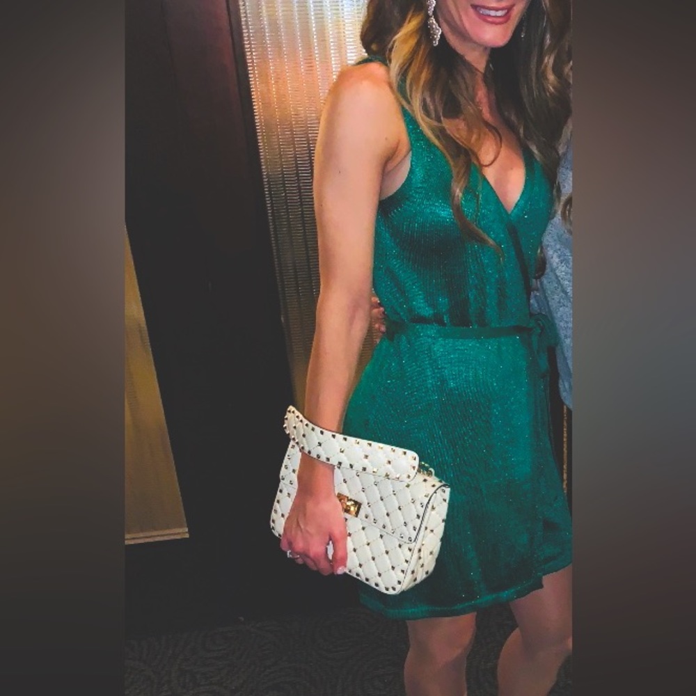 Sparkly , green. Wrap Dress by lovers and friends.